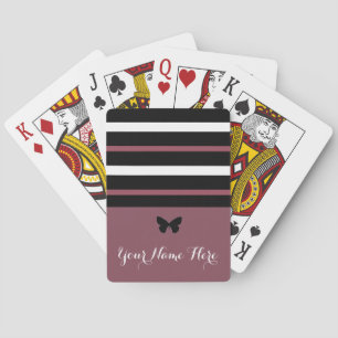 Maroon Black and White Stripes with Butterfly Poker Cards