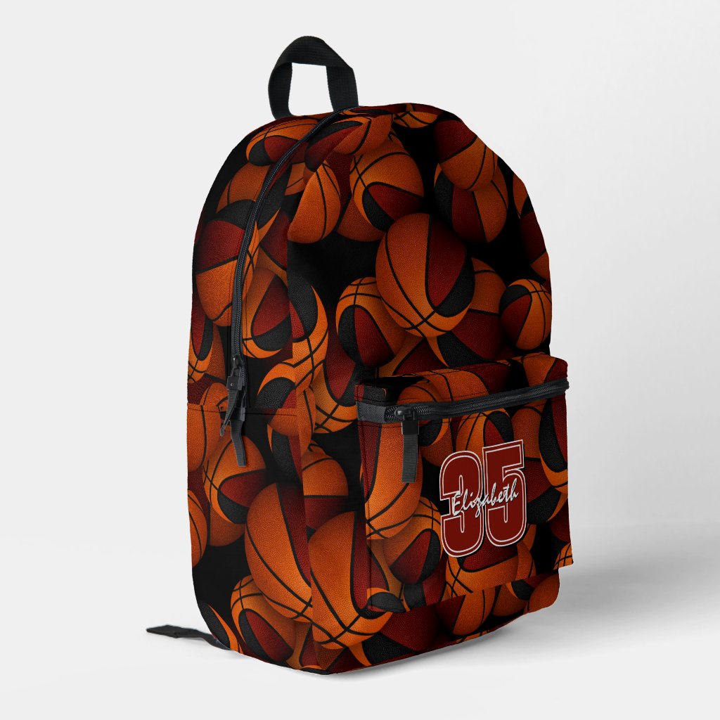 Maroon black basketball team colors player name printed backpack