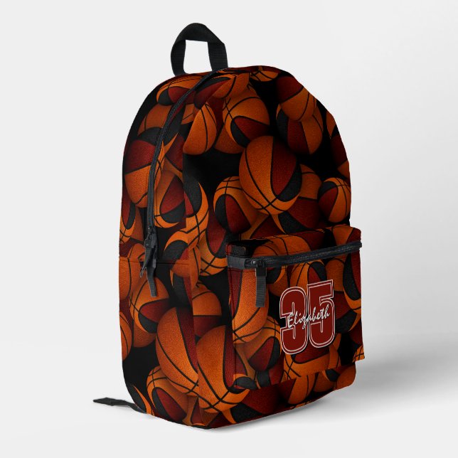 Maroon black basketball team colors player name  printed backpack (Back Corner Left)