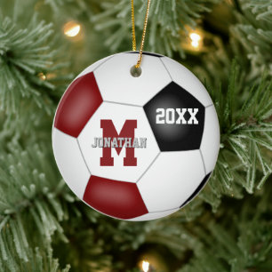 maroon black boys girls school team colors soccer ceramic ornament