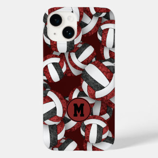 Maroon black girly volleyballs pattern gifts Case-Mate iPhone 14 case