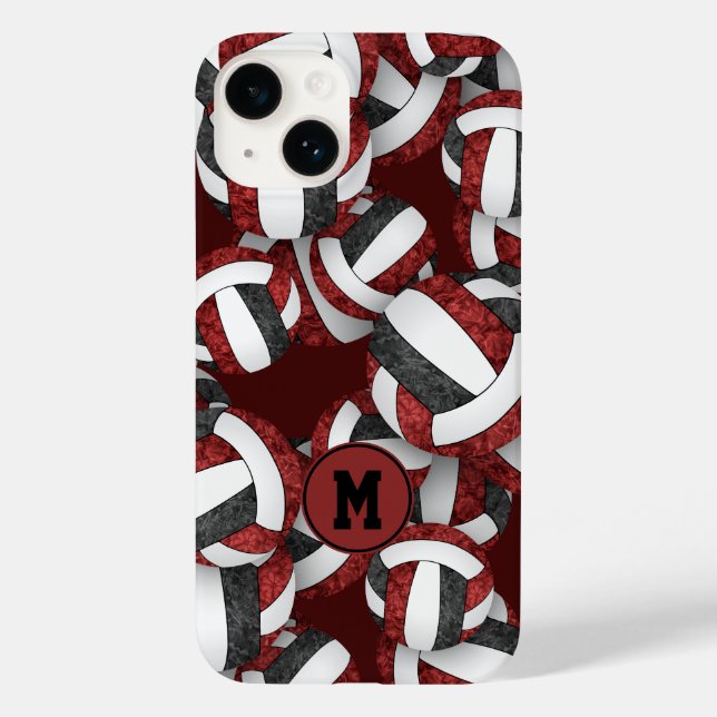 Maroon black girly volleyballs pattern gifts Case-Mate iPhone case (Back)