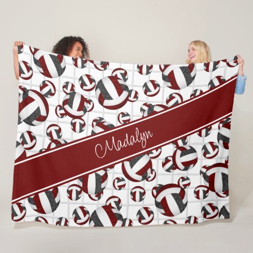 maroon black girly volleyballs pattern net accent fleece blanket