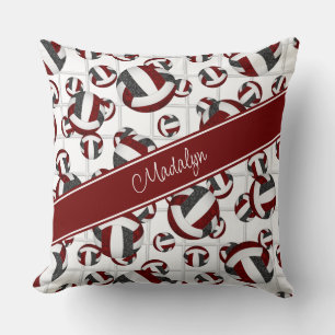 maroon black girly volleyballs pattern net accent throw pillow