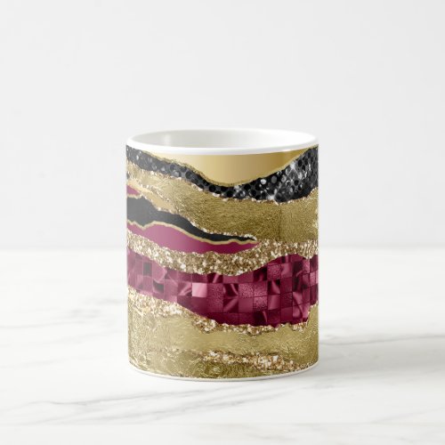 Maroon black gold agate glitter marble shimmer coffee mug