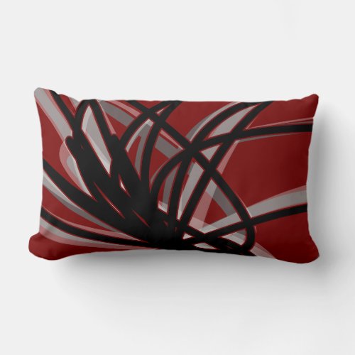 Maroon Black  Gray Abstract Ribbon Design Lumbar Pillow