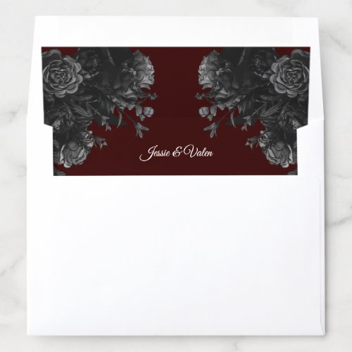 Maroon Black Grey Roses Gothic Wedding Envelope Liner
