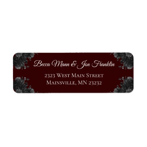 Maroon Black Grey Roses Gothic Wedding Label