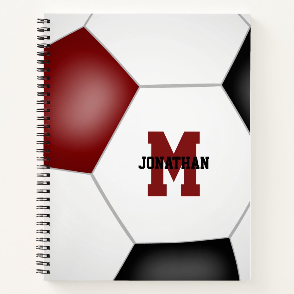maroon black kids soccer team colors personalized notebook