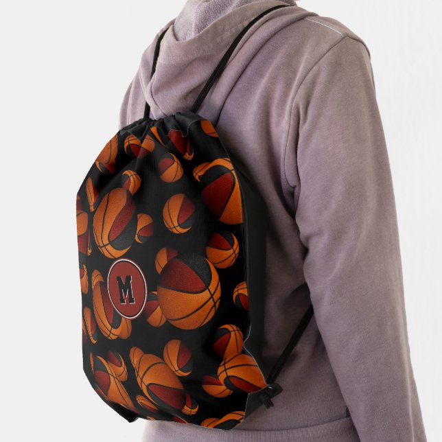 maroon black school colors basketballs pattern  drawstring bag (Insitu)