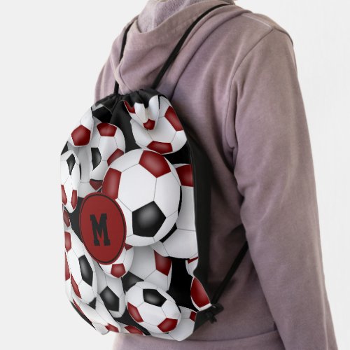 maroon black soccer ball pattern team colors gifts drawstring bag