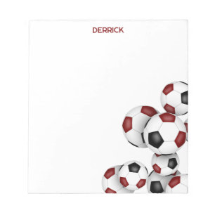 maroon black soccer balls accent custom name notepad