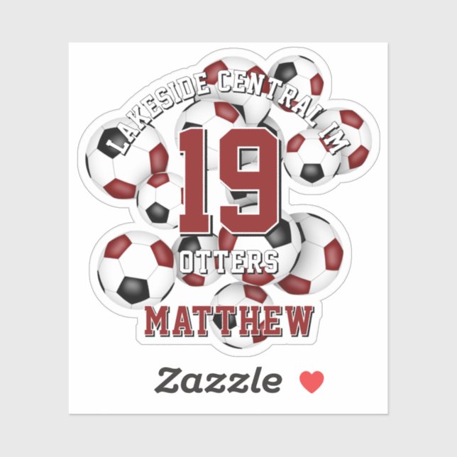 maroon black soccer balls cluster team name sticker (Sheet)