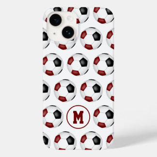maroon black soccer balls pattern monogrammed Case-Mate iPhone 14 case