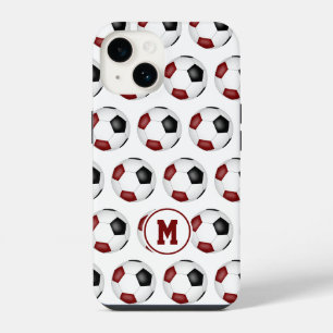 maroon black soccer balls pattern monogrammed iPhone 14 case