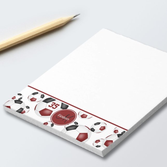 maroon black soccer balls pattern monogrammed notepad (Creator Uploaded)