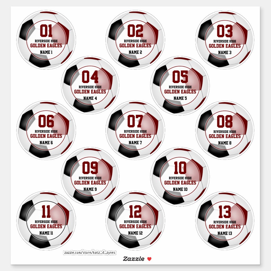 maroon black soccer team colors set of 13 custom stickers