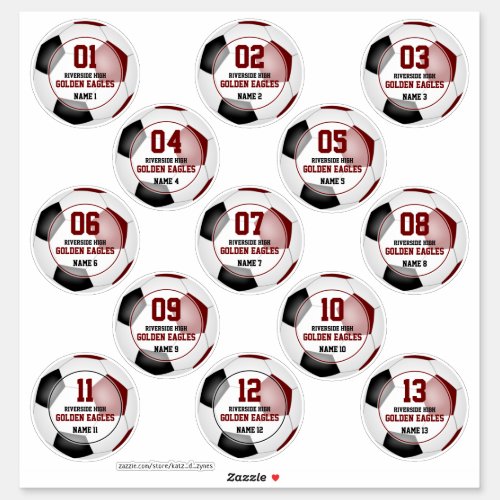 maroon black soccer team colors set of 13 custom sticker