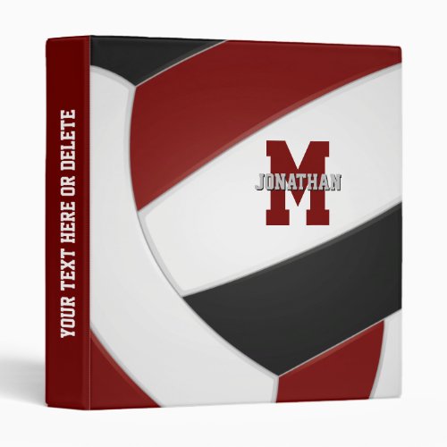 maroon black team colors boys girls volleyball 3 ring binder