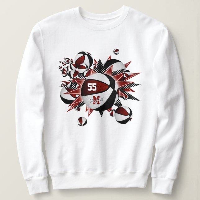 maroon black team colors girls basketballs stars sweatshirt (Design Front)