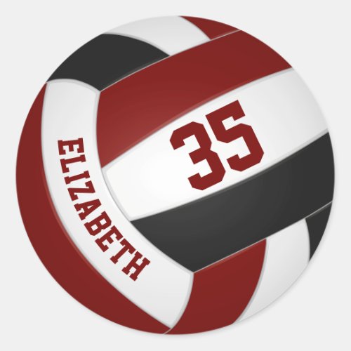 maroon black team colors girls boys volleyball classic round sticker