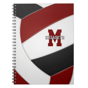 maroon black team colors girls boys volleyball notebook