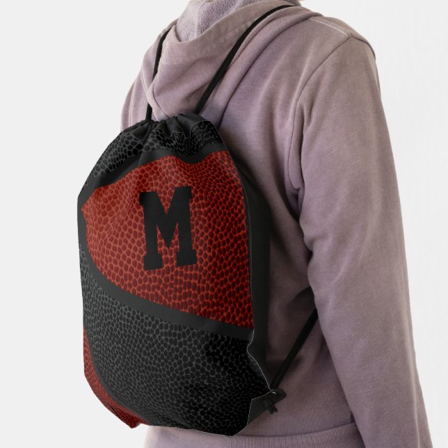 maroon black team colors monogrammed basketball drawstring bag (Insitu)