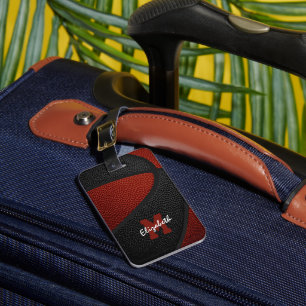 Maroon black team colors personalized basketball luggage tag