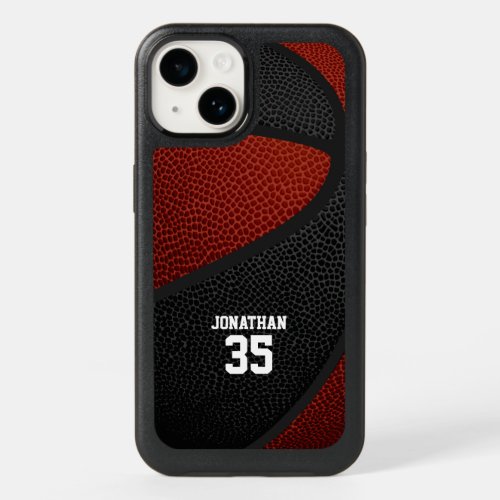 maroon black team colors personalized basketball OtterBox iPhone 14 case