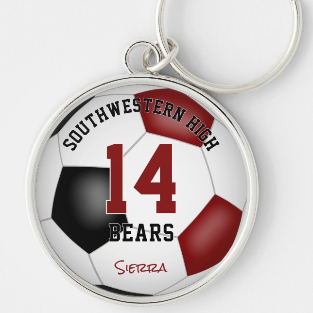 maroon black team colors soccer athlete gifts keychain (Front)