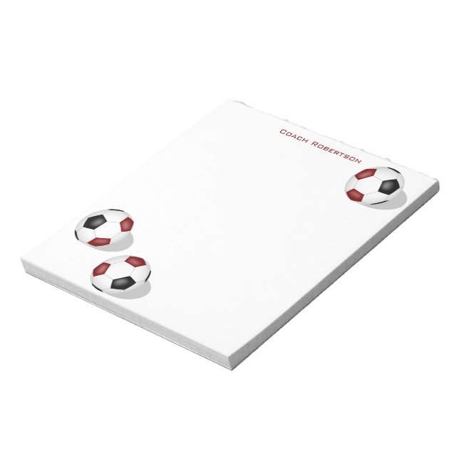 maroon black team colors soccer balls custom name notepad (Rotated)