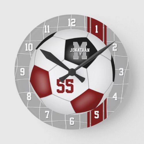 maroon black team colors varsity stripes soccer round clock