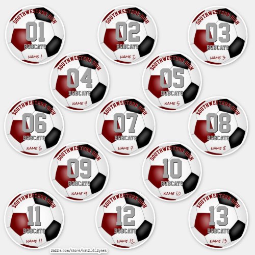 maroon black team sports gifts set of 13 soccer sticker