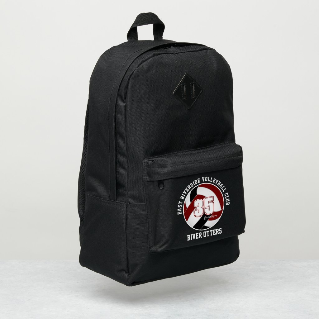 maroon black volleyball player name team colors backpack