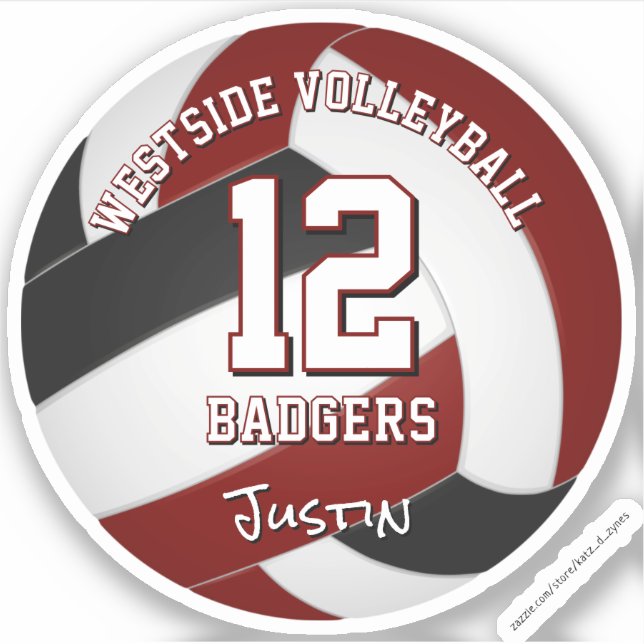 maroon black volleyball team colors kids team name sticker (Front)