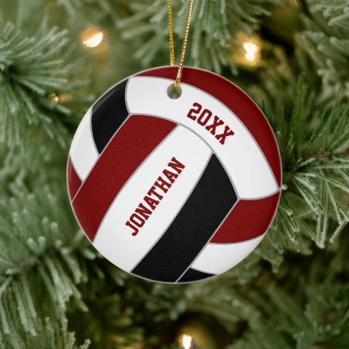Maroon black volleyball team colors personalized  ceramic ornament
