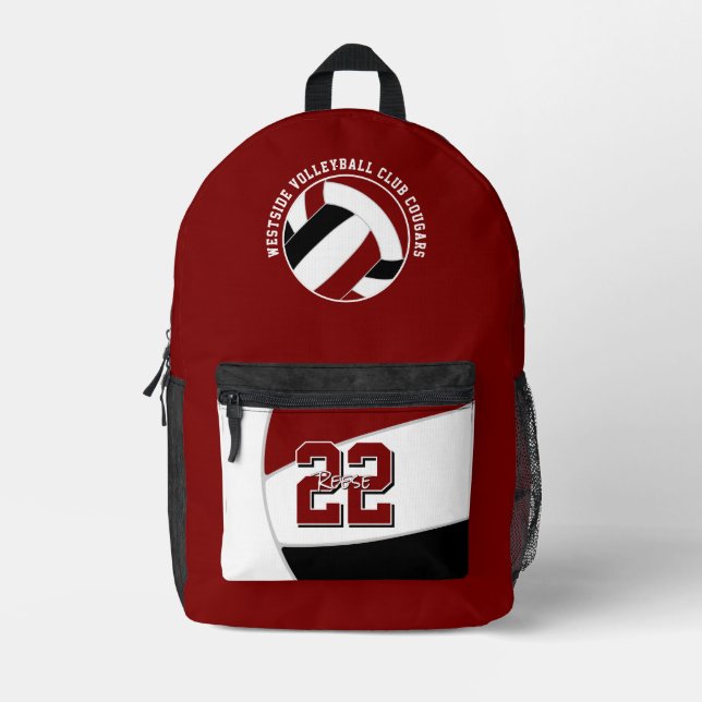 maroon black volleyball team colors team name printed backpack (Front)