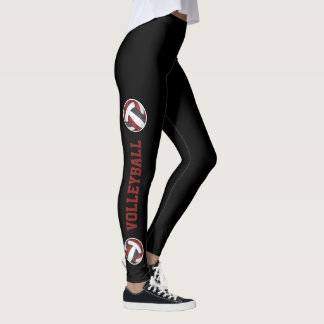 maroon black volleyballs w text up leg leggings