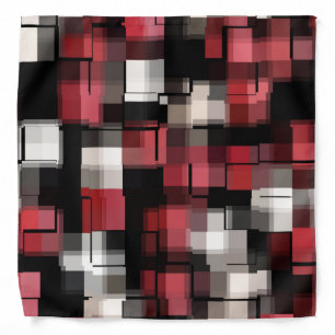 Maroon Black White Abstract Plaid Bandana