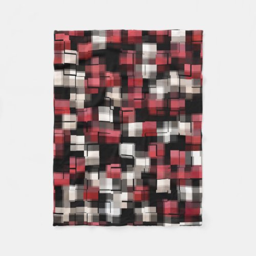 Maroon Black White Abstract Plaid Fleece Blanket