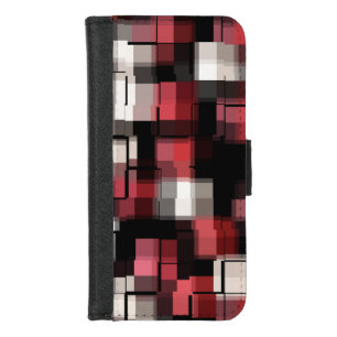 Maroon Black White Abstract Plaid iPhone 8/7 Wallet Case