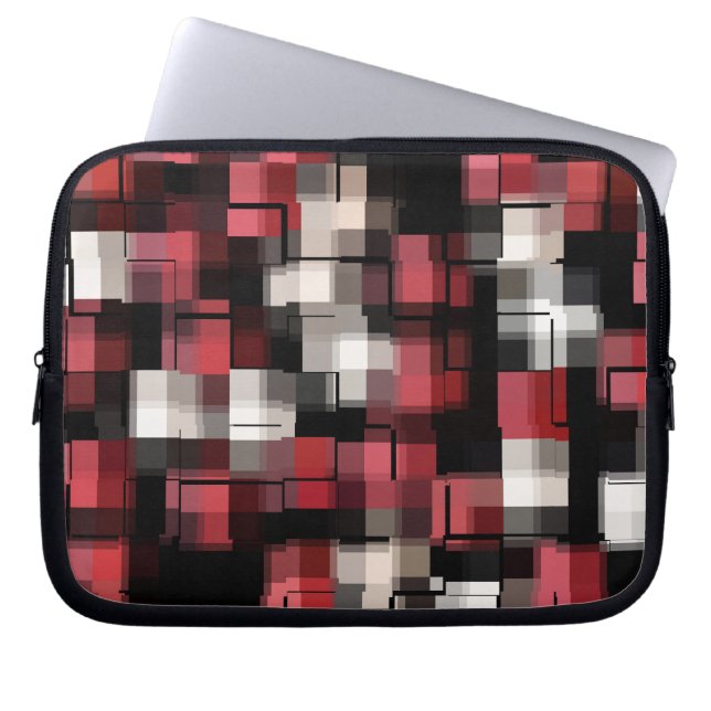 Maroon Black White Abstract Plaid Laptop Sleeve (Front)