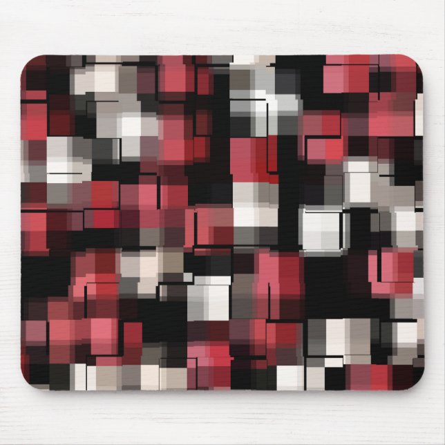 Maroon Black White Abstract Plaid Mouse Pad (Front)