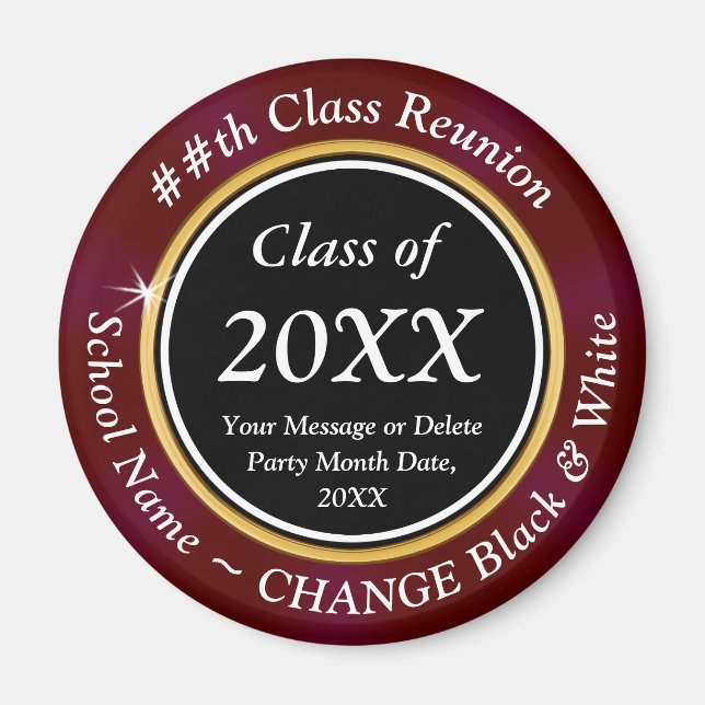 Maroon, Black, White. Class Reunion Favors Ideas,  Magnet (Front)
