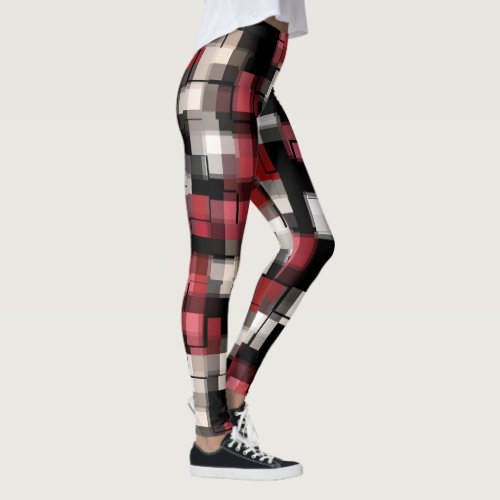 Maroon Black White Plaid Leggings