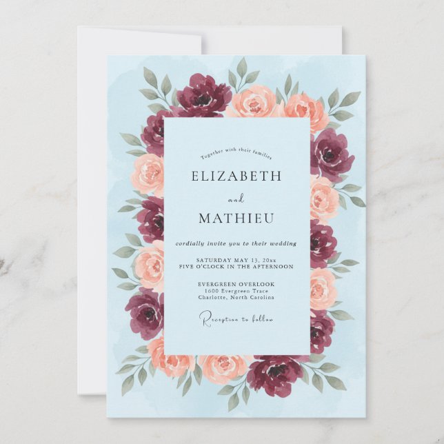 Maroon Bloom Painterly Wedding Invitation (Front)