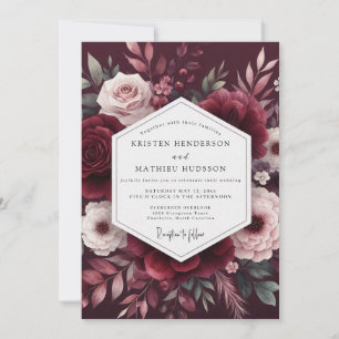 Maroon Bloom Romance Wedding Invitation