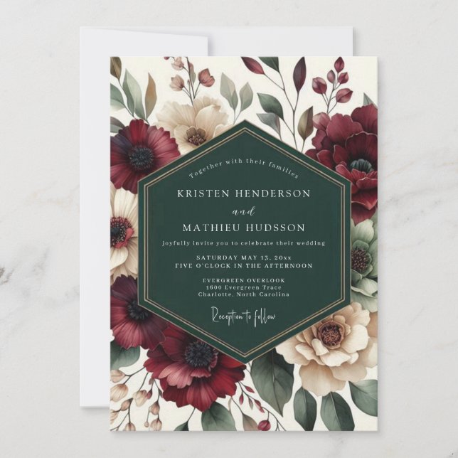 Maroon Bloom Romantic Wedding Invitation (Front)