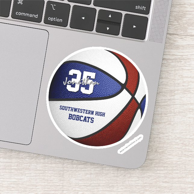 Maroon blue basketball team colors personalized sticker (Detail)