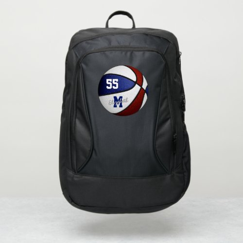 Maroon blue basketball team colors w athlete name  port authority backpack
